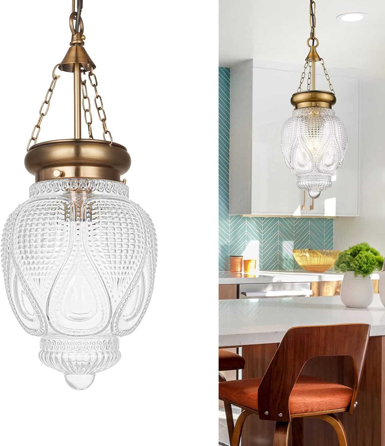 OIYIO Modern Brass Glass Pendant Light: A Vintage and Stylish Addition to Your Kitchen Island