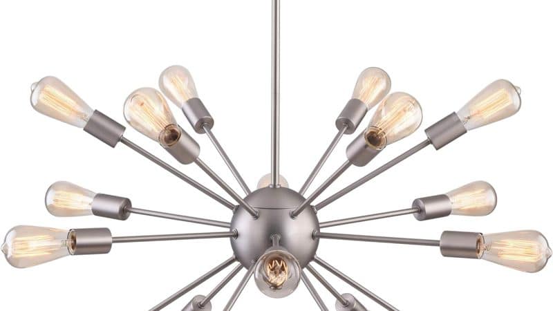 Mirrea Vintage Metal Large Dimmable Sputnik Chandelier with 18 Lights (Brushed Nickel) – A Stunning Lighting Fixture for Any Space