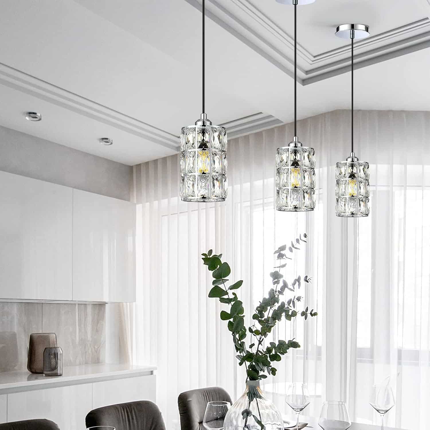 Illuminate Your Space with the 3 Pack 1 Light Polygon Crystal Pendant Lighting